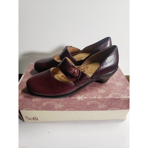 Söfft Shoes - Sofft Shoes Womens 8 Burgundy Leather Mary Jane Pumps Heels Flower Almond Toe